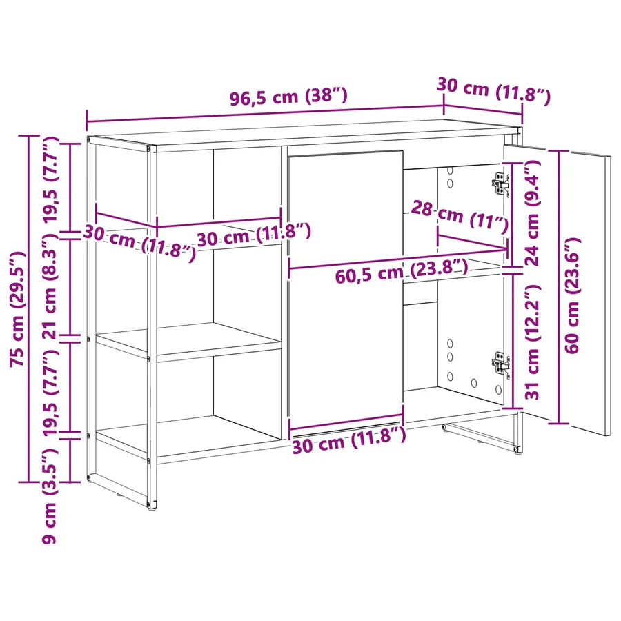 Meuble d'appoint Sonoma 96,5 x 30 x 75 cm Bois d'ingénierie - 13
