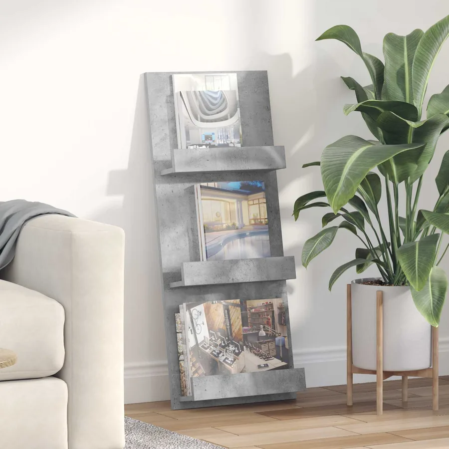 Étagère à magazines avec étagère Gris béton 43 x 11 x 102 cm