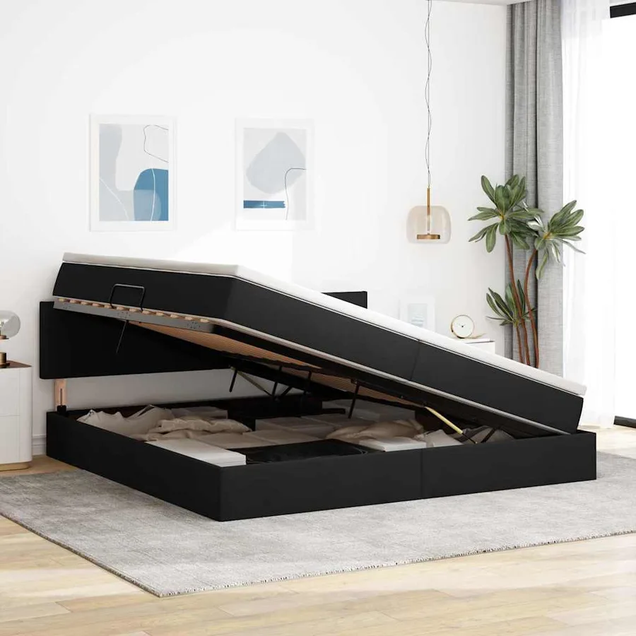 Lit de rangement LED avec matelas Noir 200 x 200 cm Tissu - 4
