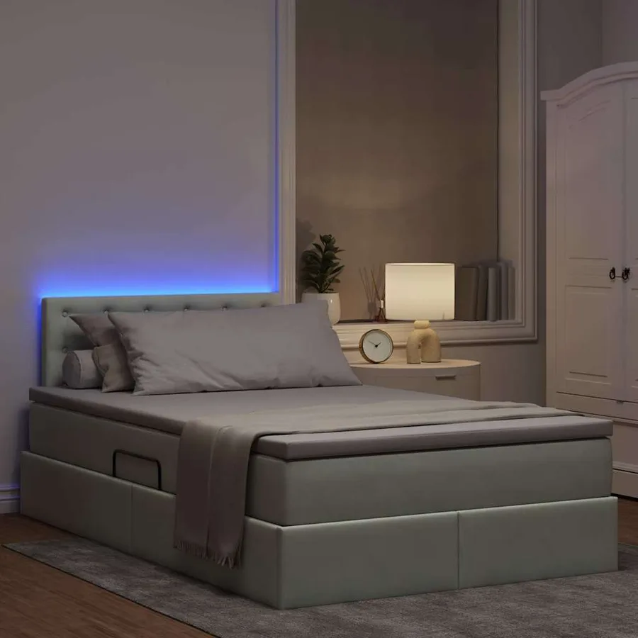 Lit de rangement LED avec matelas Gris clair 120 x 200 cm - 5