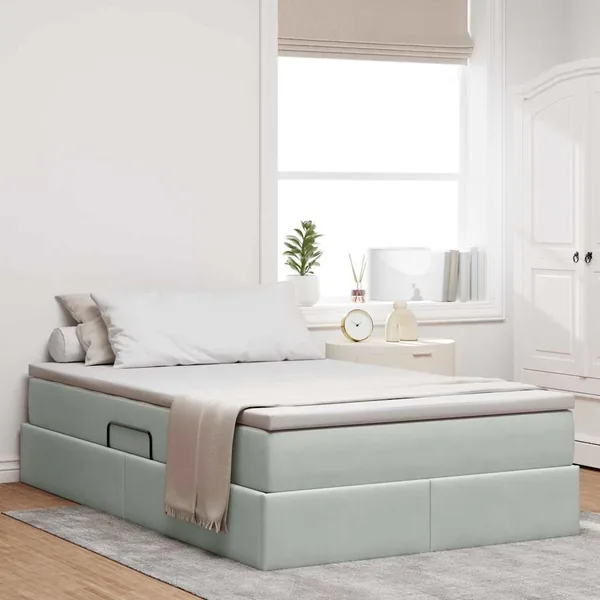 Lit avec rangement et matelas Gris clair 120 x 200 cm Velours