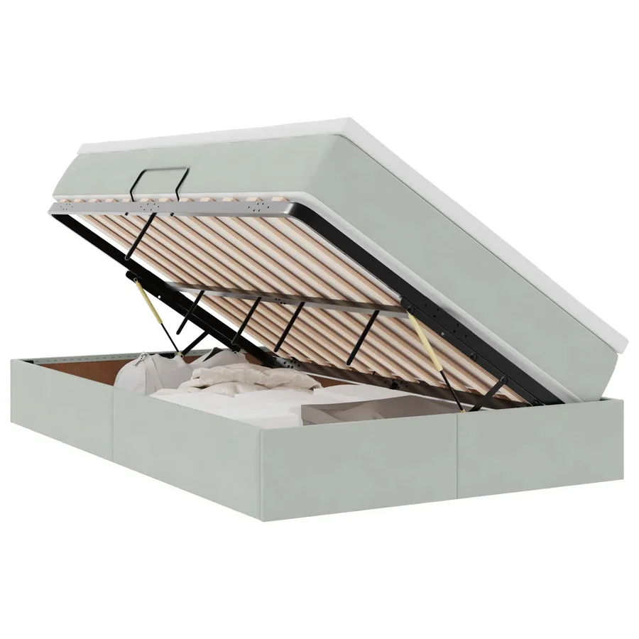 Lit avec rangement et matelas Gris clair 120 x 200 cm Velours - 2
