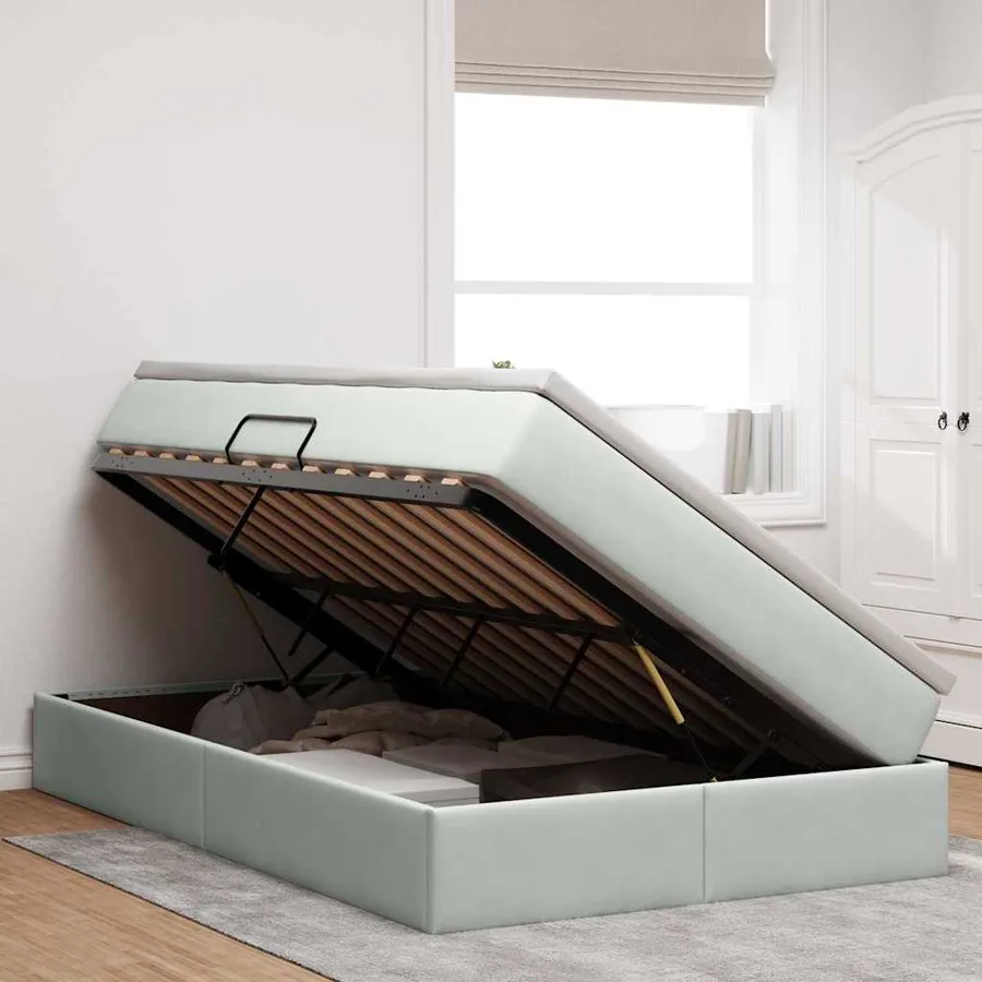 Lit avec rangement et matelas Gris clair 120 x 200 cm Velours - 4