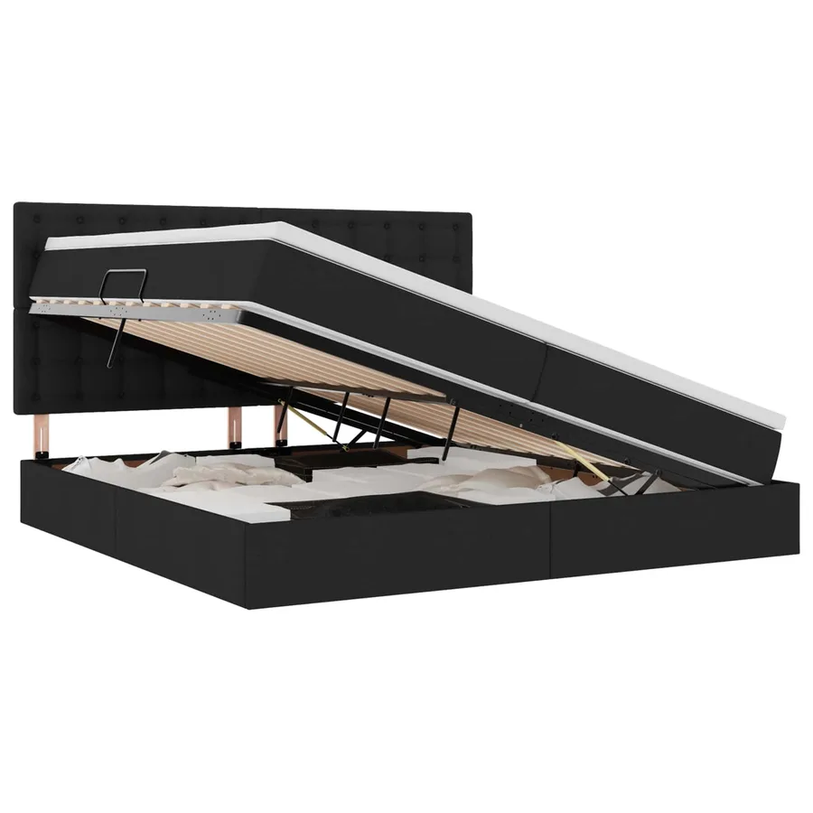 Lit avec rangement et matelas Noir 200 x 200 cm tissu - 2