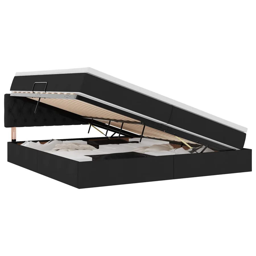 Lit avec rangement et matelas avec matelas Noir 200 x 200 cm - 2