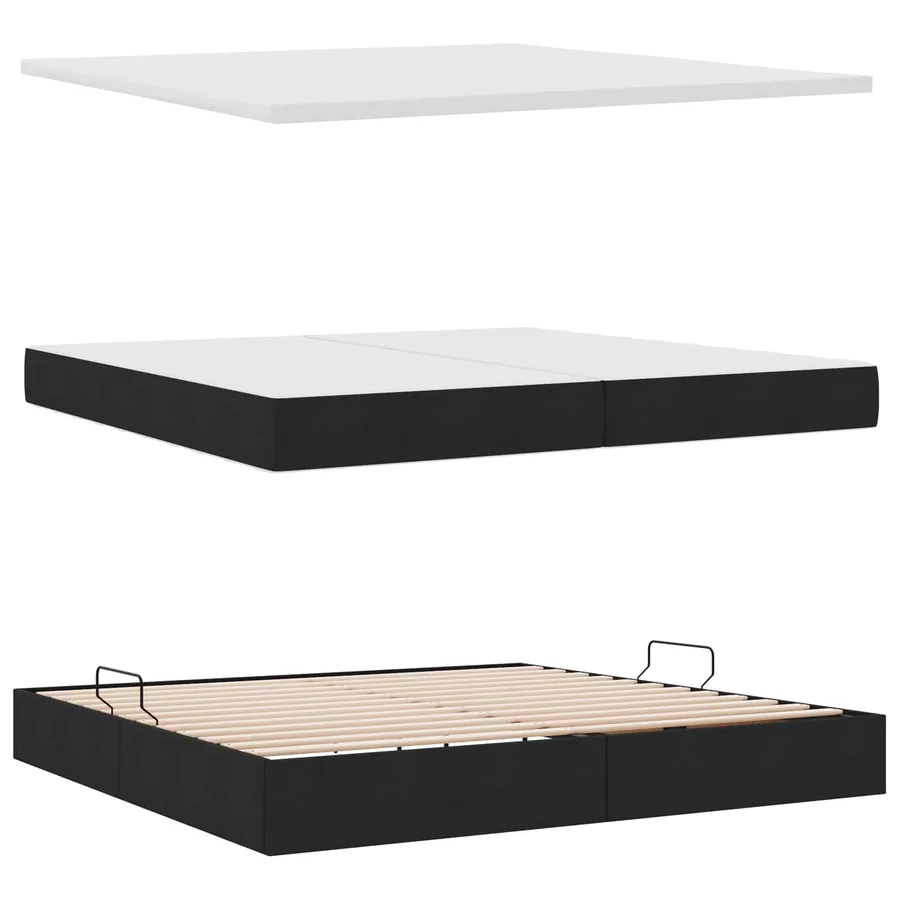 Lit avec rangement et matelas avec matelas Noir 200 x 200 cm - 7