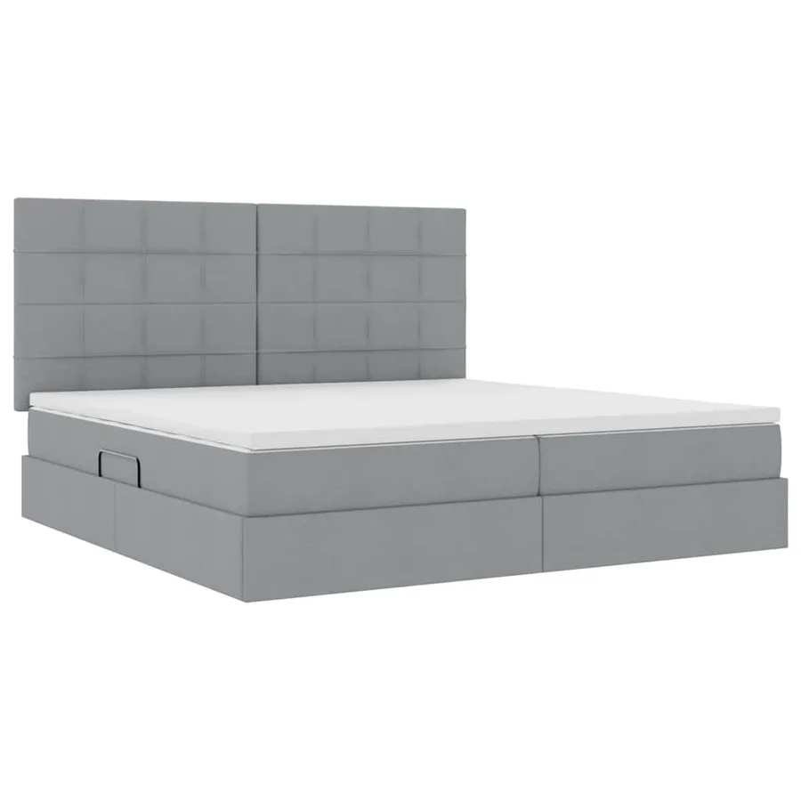 Lit avec rangement et matelas Gris clair 200 x 200 cm tissu - 5