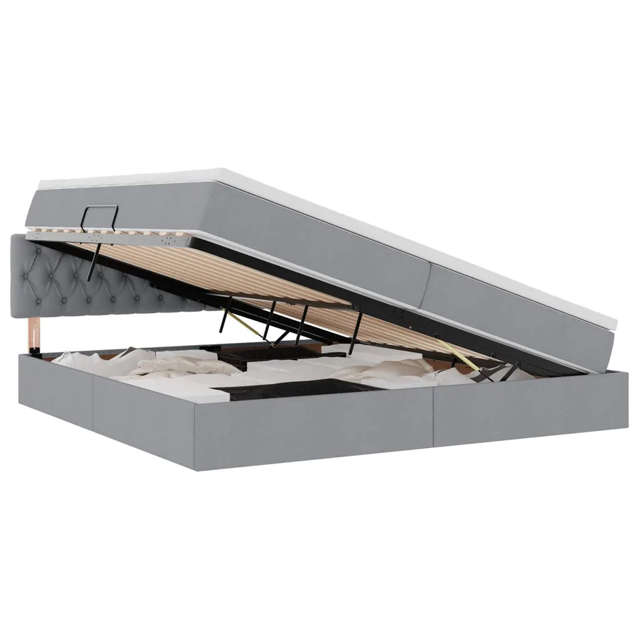 Lit de rangement LED avec matelas Gris clair 200 x 200 cm Tissu - 2
