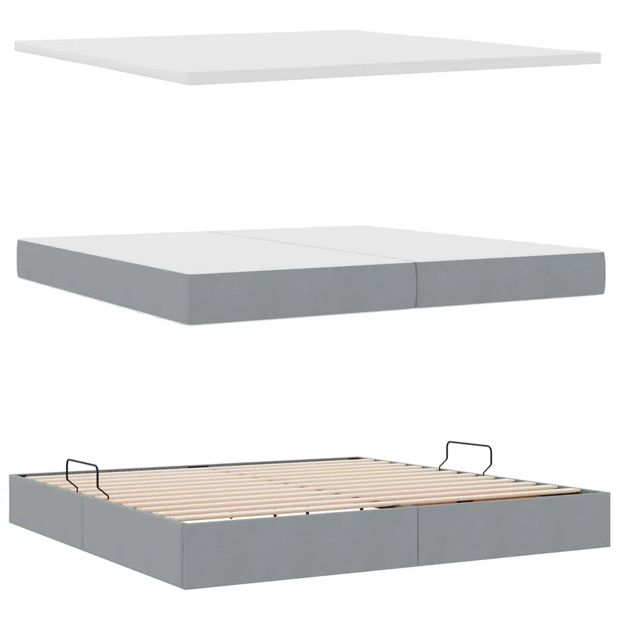 Lit de rangement LED avec matelas Gris clair 200 x 200 cm Tissu - 9