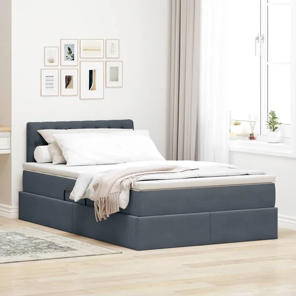 Lit de Rangement avec matelas Gris foncé 120 x 200 cm Velours