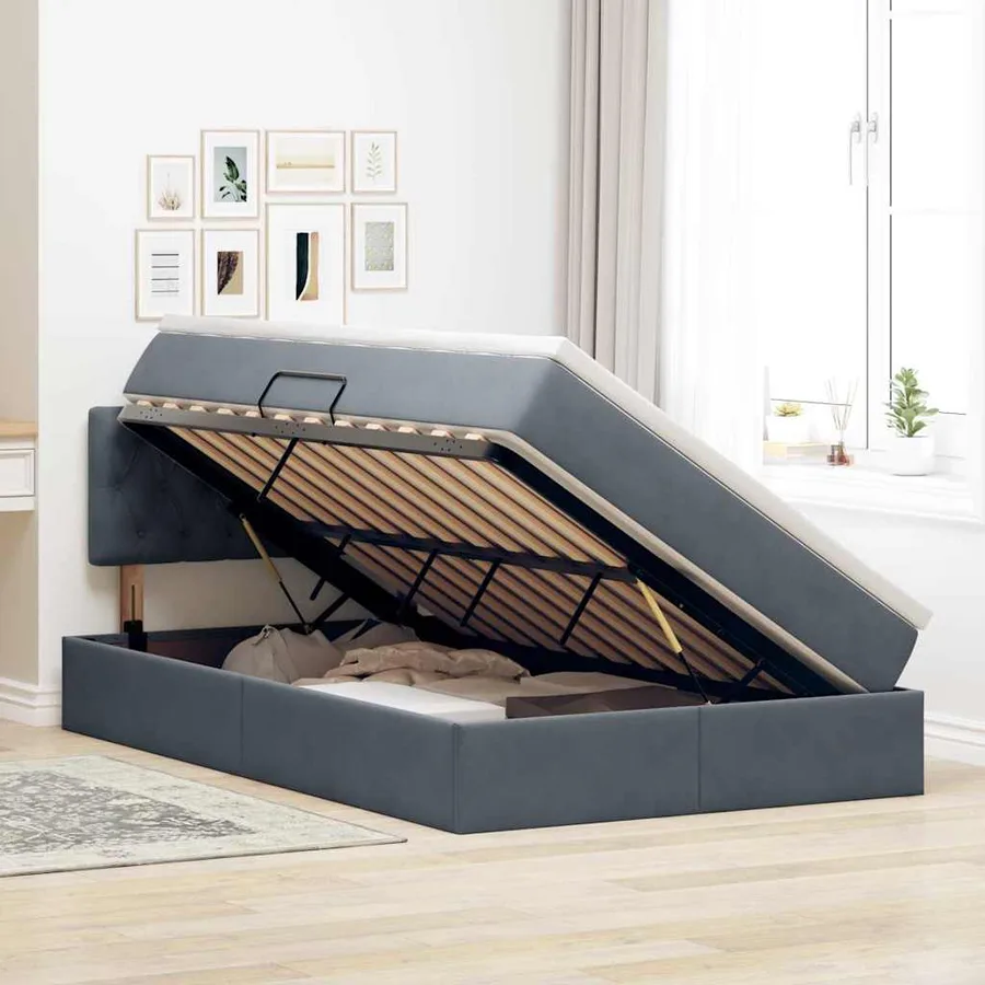 Lit de Rangement avec matelas Gris foncé 120 x 200 cm Velours - 4
