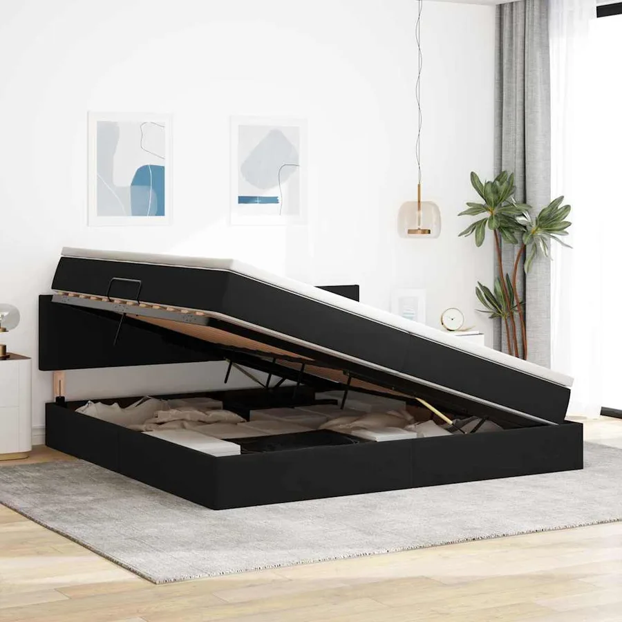 Lit de Rangement avec matelas Noir 200 x 200 cm Velours - 4