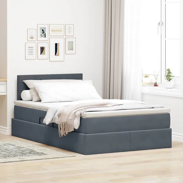 Lit de rangement LED avec matelas Gris foncé 120 x 200 cm