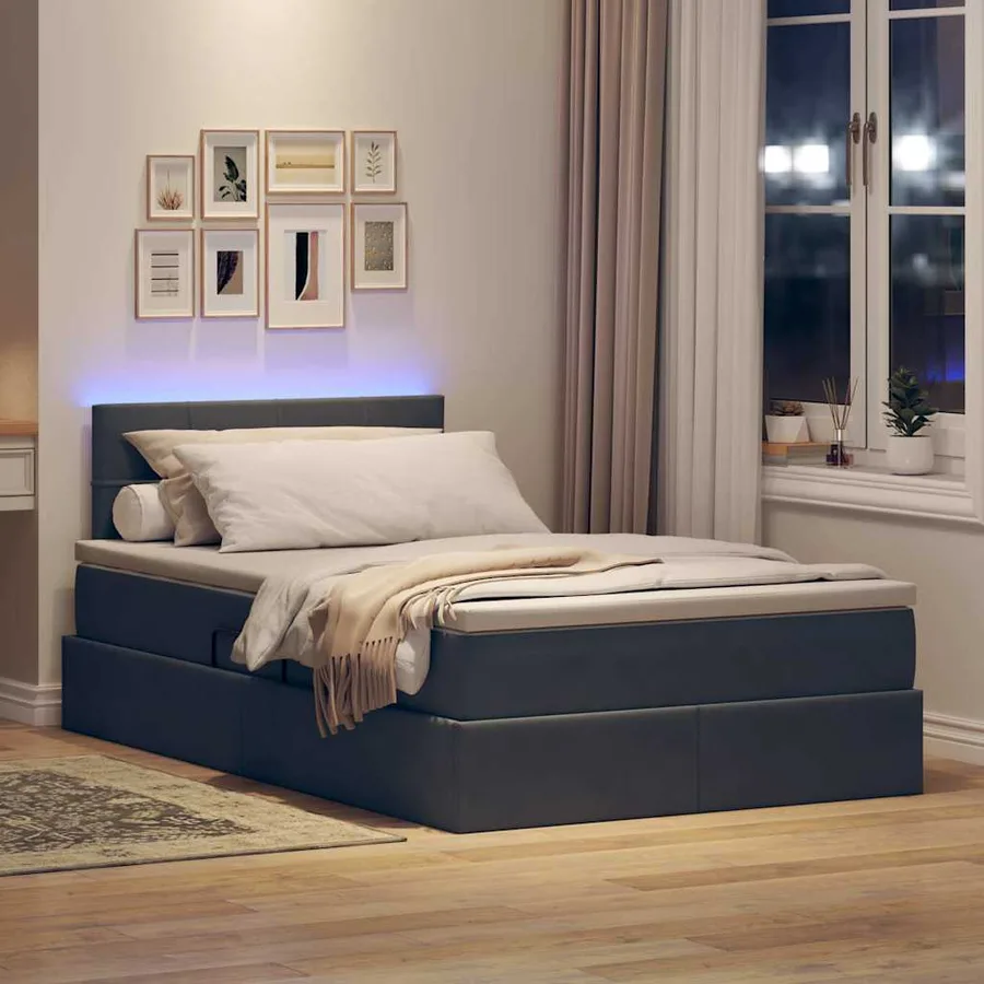 Lit de rangement LED avec matelas Gris foncé 120 x 200 cm - 5