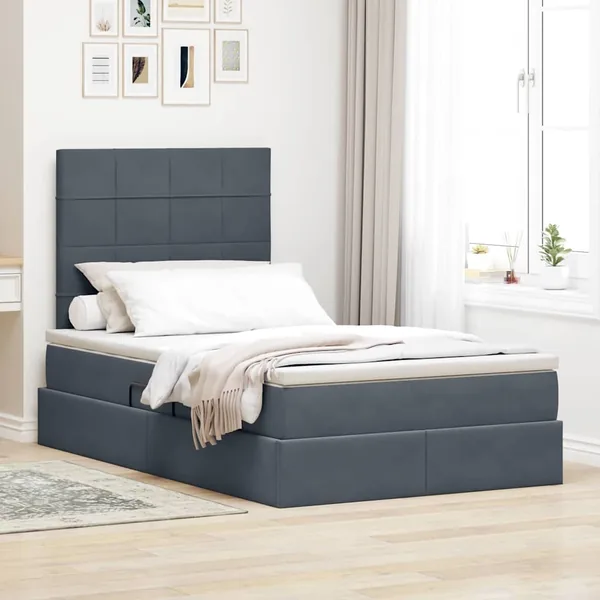 Lit avec rangement et matelas Gris foncé 120 x 200 cm Velours