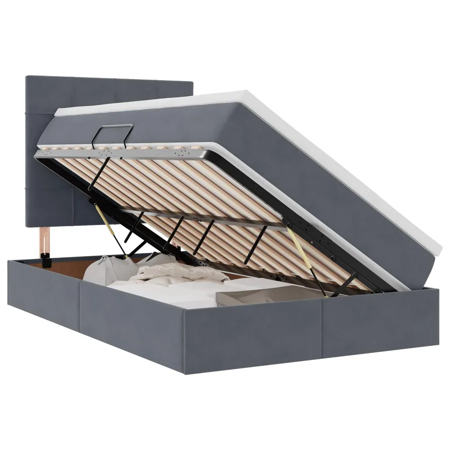 Lit avec rangement et matelas Gris foncé 120 x 200 cm Velours - 2