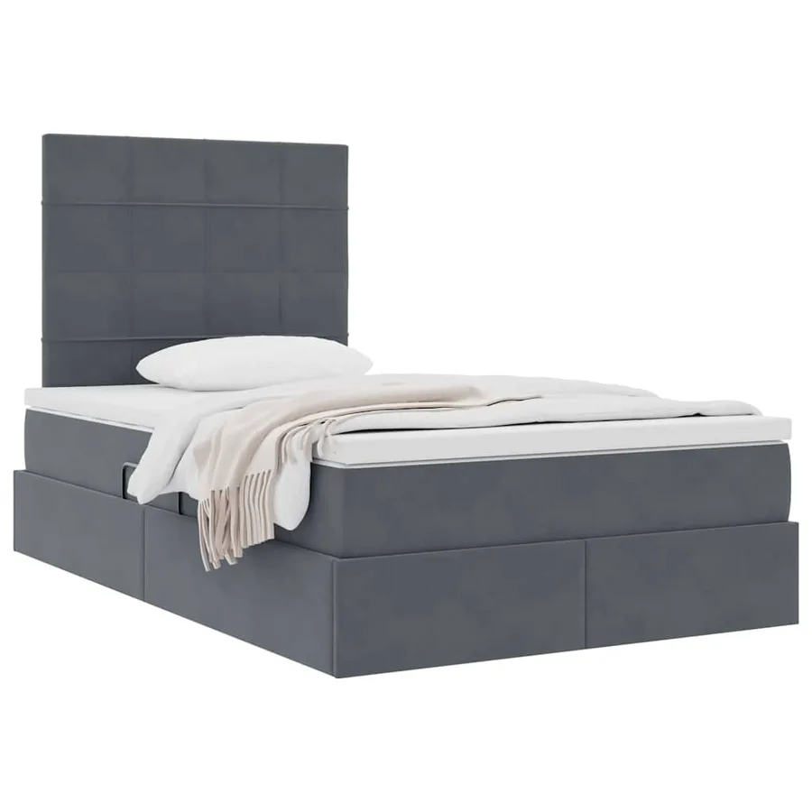 Lit avec rangement et matelas Gris foncé 120 x 200 cm Velours - 3