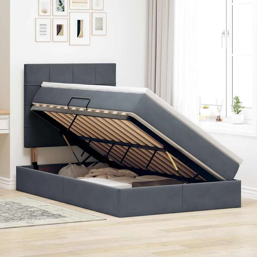 Lit avec rangement et matelas Gris foncé 120 x 200 cm Velours - 4