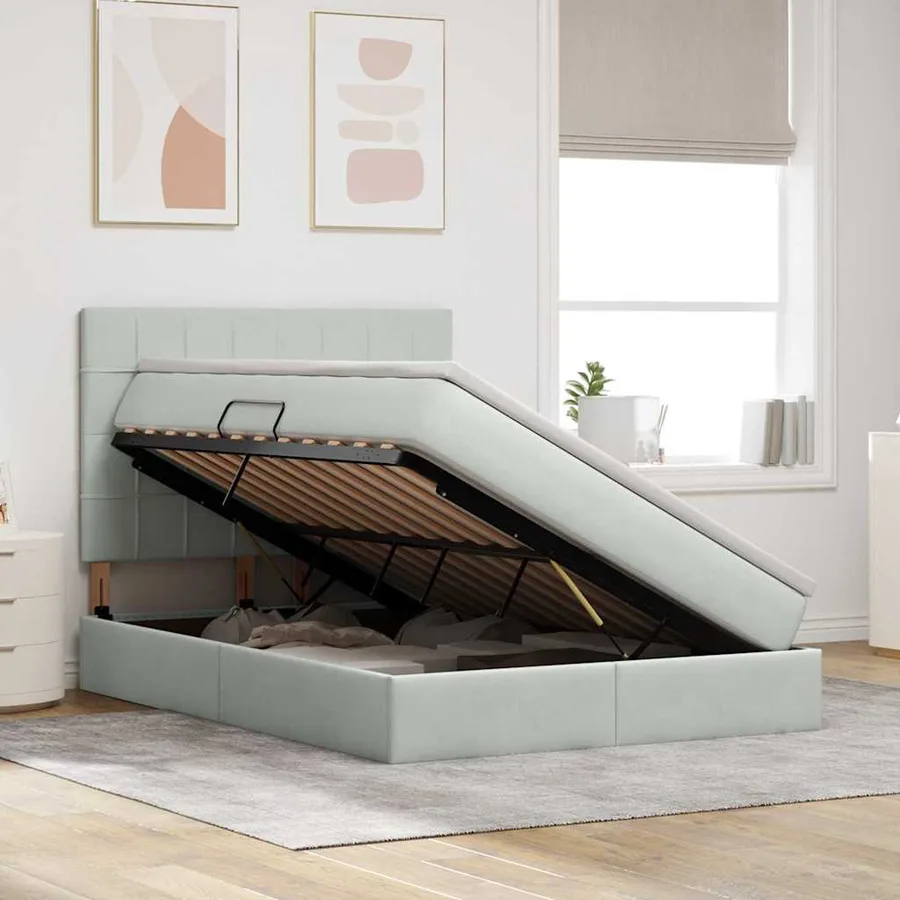 Lit de rangement LED avec matelas Gris clair 140 x 190 cm - 4