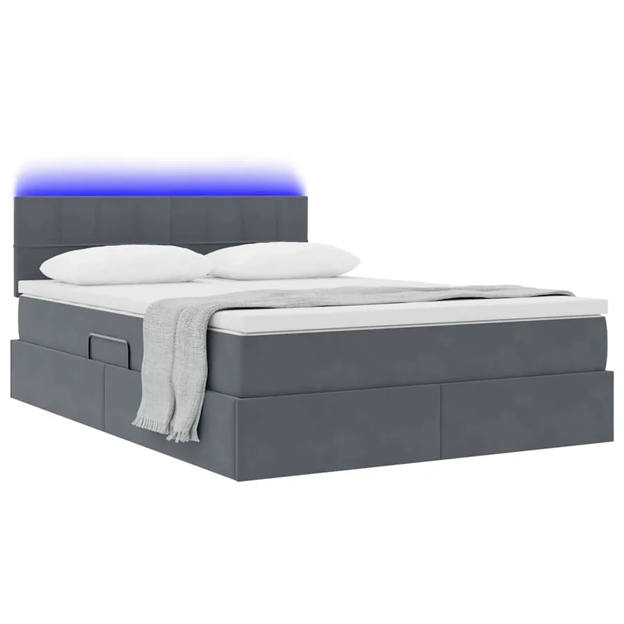 Lit de rangement LED avec matelas Gris foncé 140 x 190 cm - 3