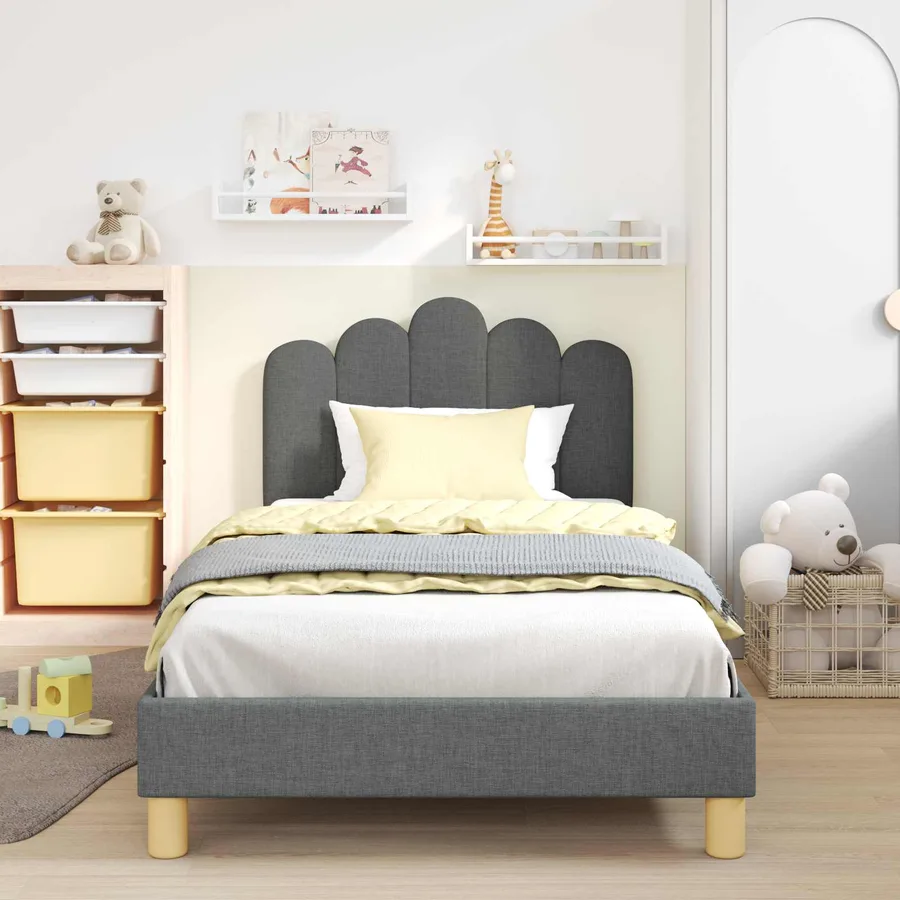 Cadre de lit pour enfants avec tête de lit Gris foncé Tissu - 3