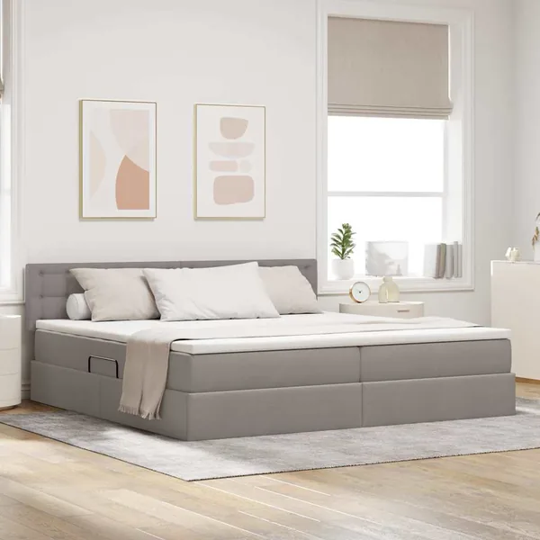 Lit de rangement LED avec matelas Taupe 200 x 200 cm Tissu