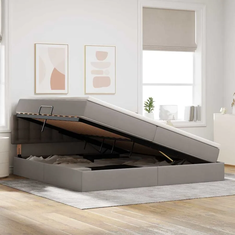 Lit de rangement LED avec matelas Taupe 200 x 200 cm Tissu - 4