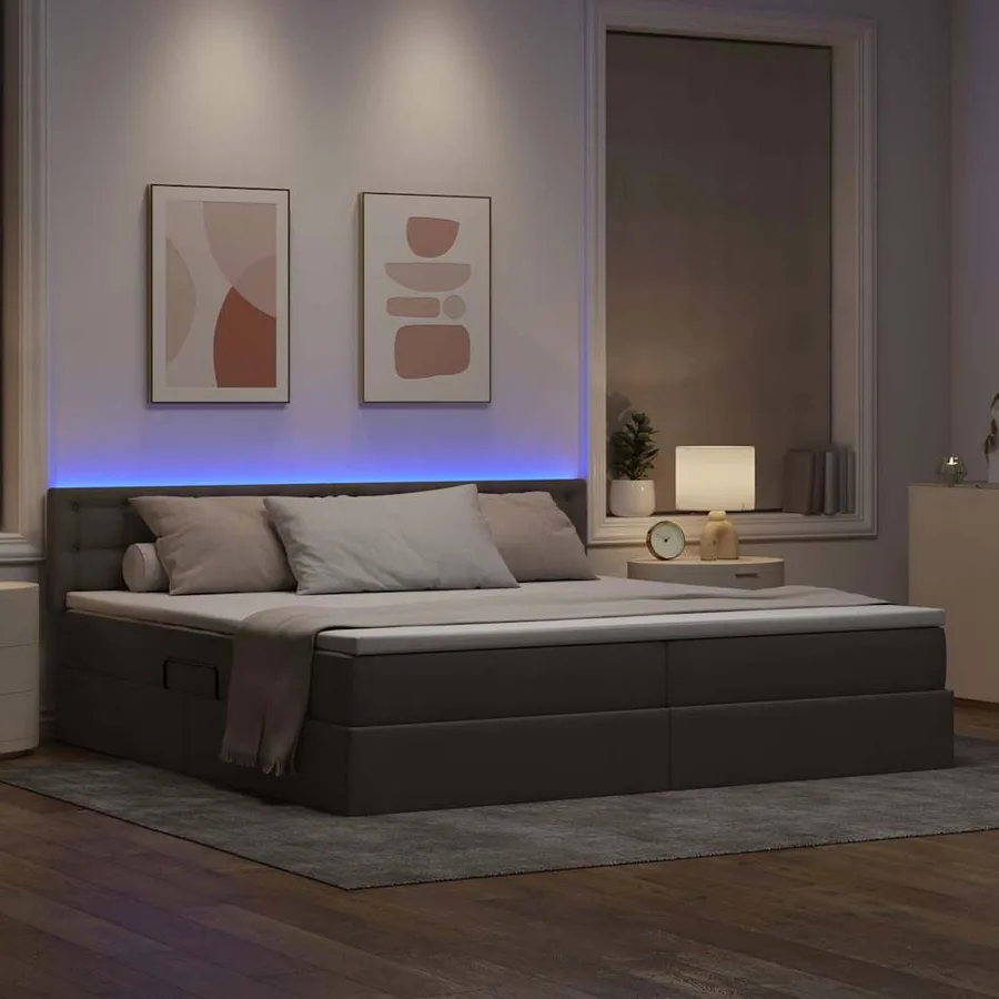 Lit de rangement LED avec matelas Taupe 200 x 200 cm Tissu - 5