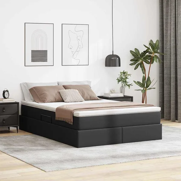 Lit avec rangement et matelas Noir 140 x 190 cm Simili cuir