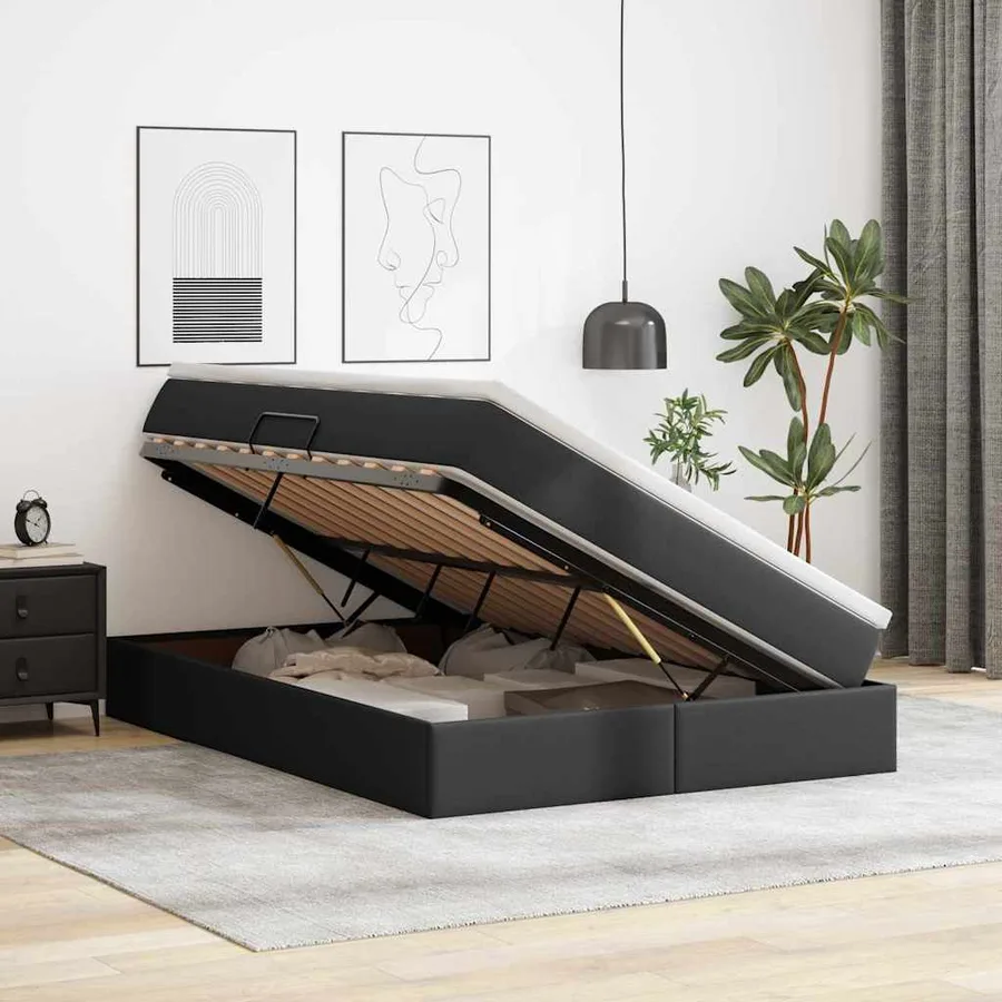 Lit avec rangement et matelas Noir 140 x 190 cm Simili cuir - 4