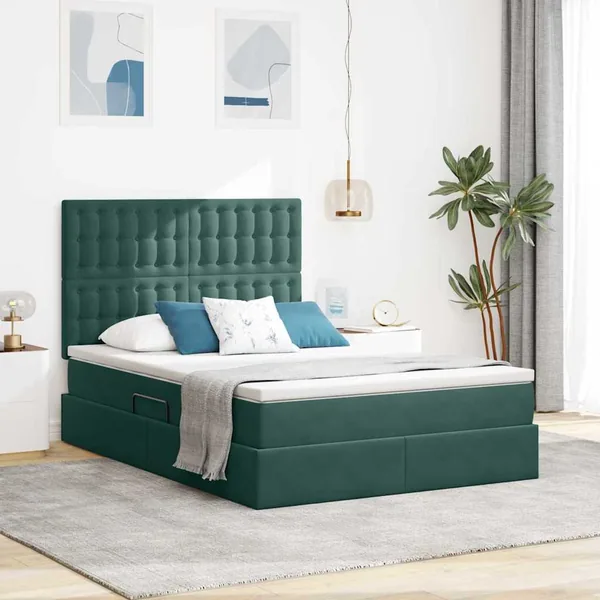 Lit avec rangement et matelas Vert foncé 140 x 190 cm Velours