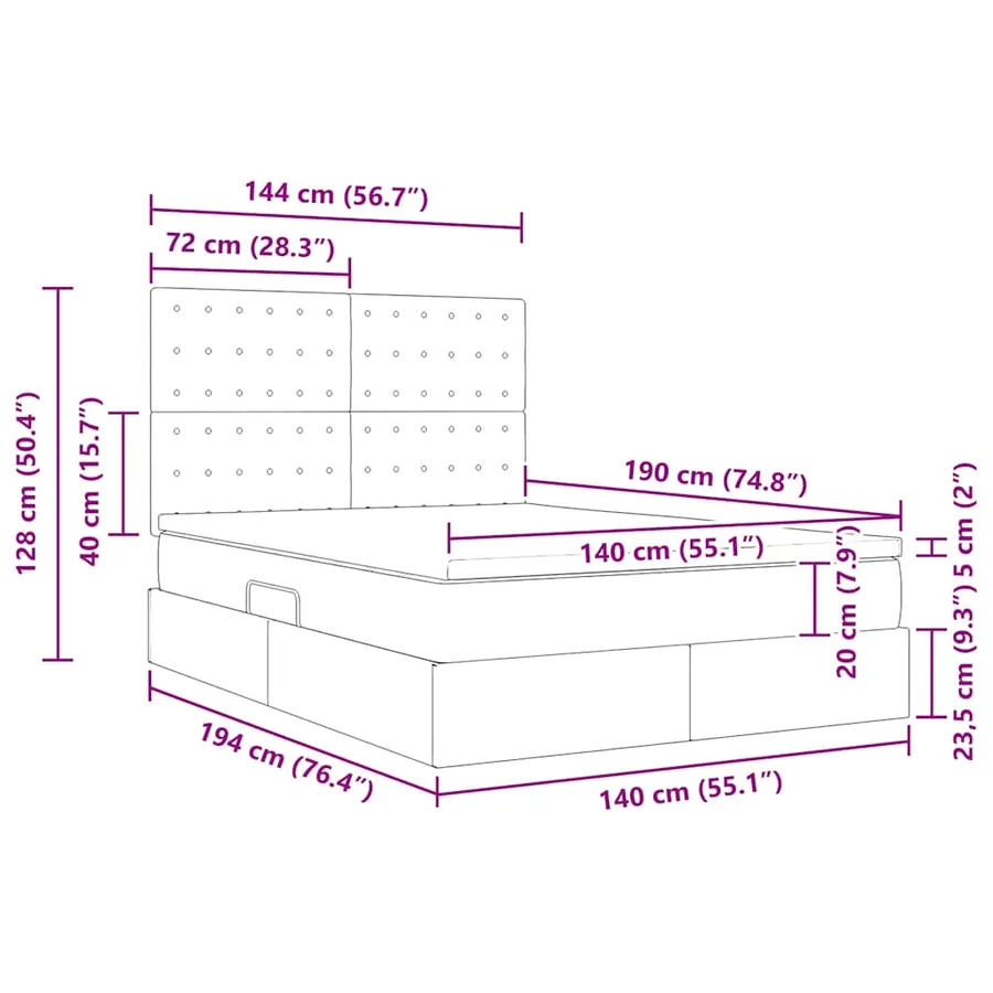 Lit avec rangement et matelas Vert foncé 140 x 190 cm Velours - 16