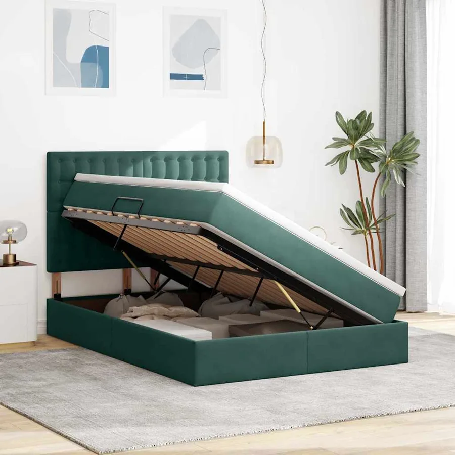 Lit avec rangement et matelas Vert foncé 140 x 190 cm Velours - 4