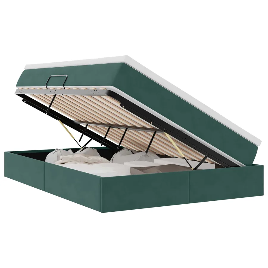 Lit avec rangement et matelas Vert foncé 140 x 190 cm Velours - 2