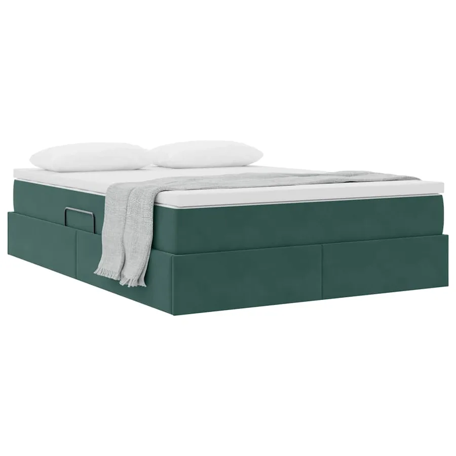 Lit avec rangement et matelas Vert foncé 140 x 190 cm Velours - 3