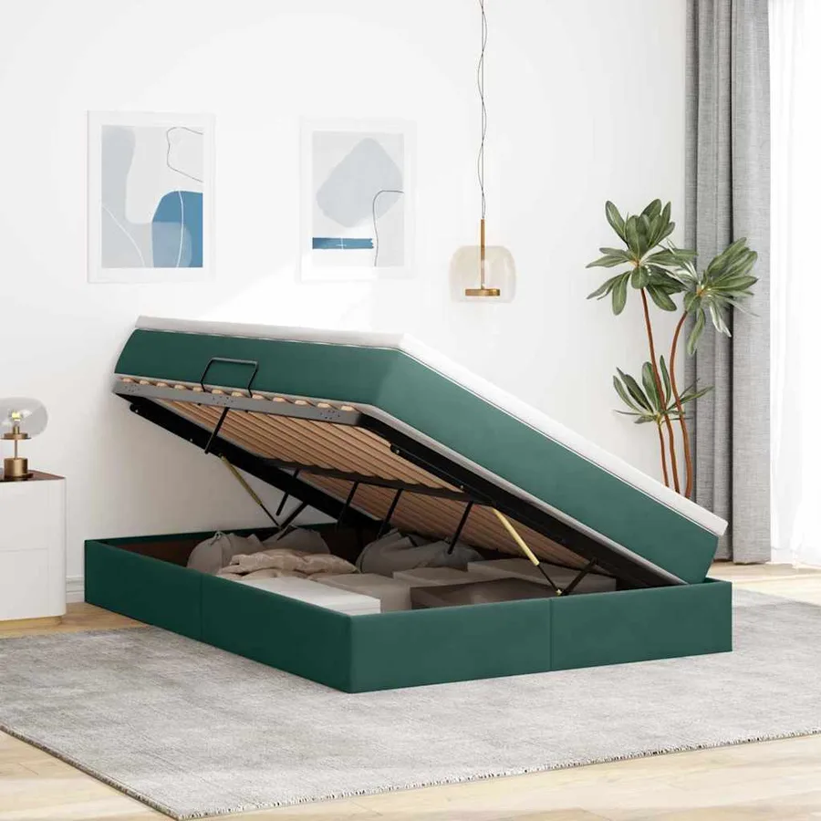 Lit avec rangement et matelas Vert foncé 140 x 190 cm Velours - 4