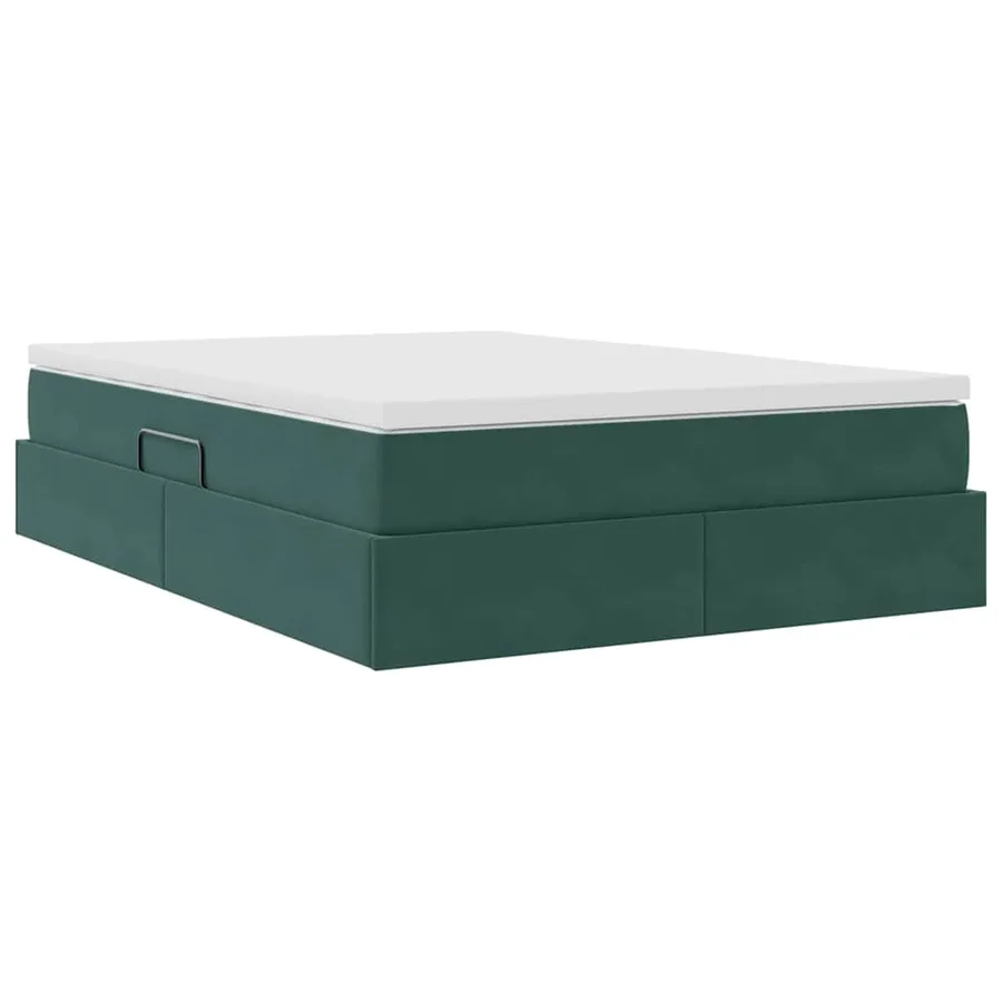 Lit avec rangement et matelas Vert foncé 140 x 190 cm Velours - 8