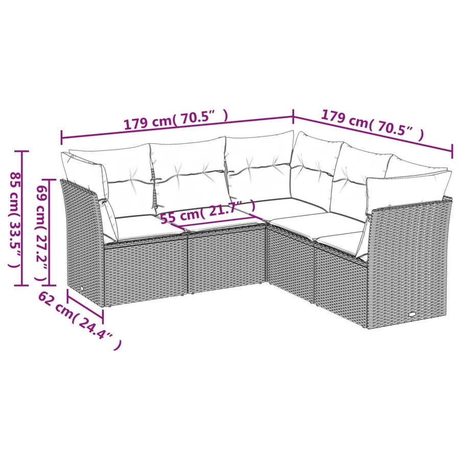 Salon de jardin avec coussins 5 pcs beige résine tressée - 3