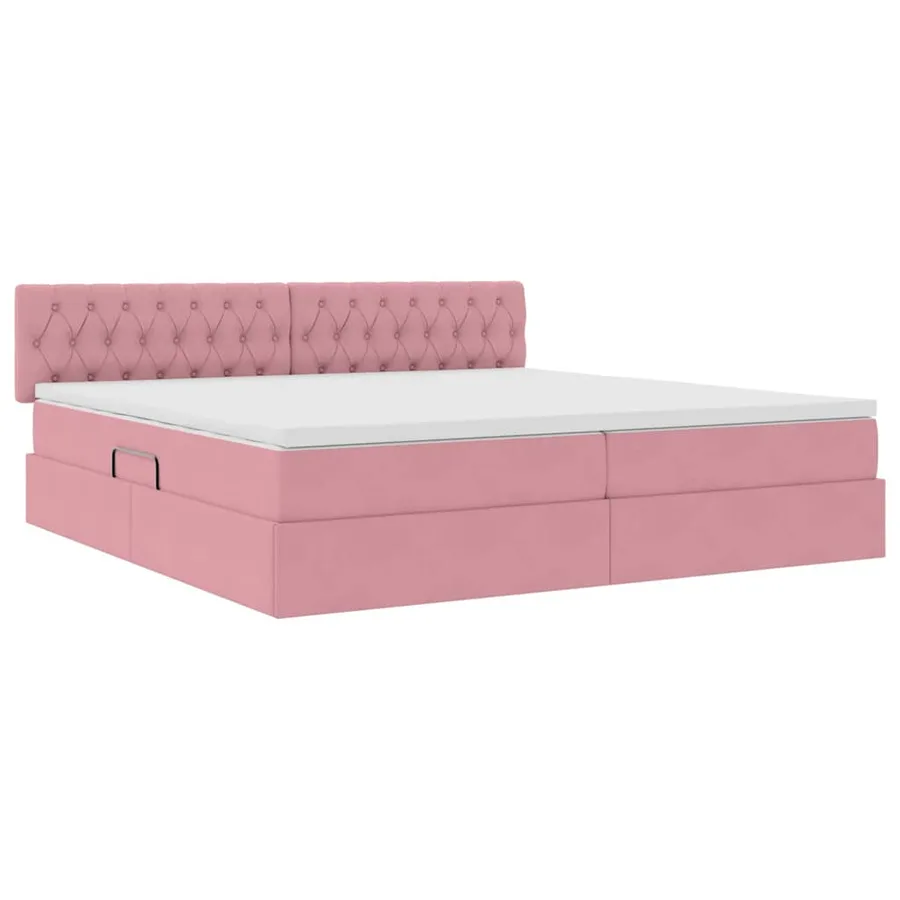 Lit de Rangement avec matelas Rose 200 x 200 cm Velours - 5