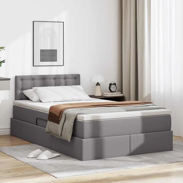 Lit avec rangement et LED Gris 120 x 190 cm Cuir synthétique