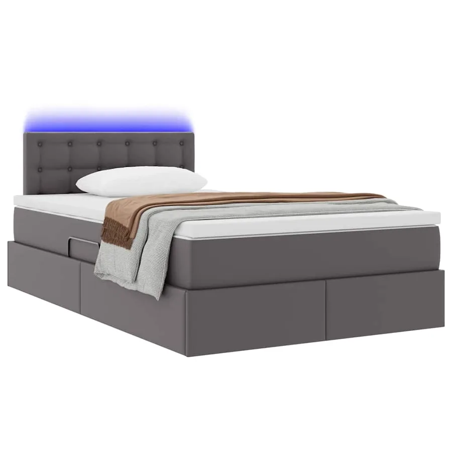 Lit avec rangement et LED Gris 120 x 190 cm Cuir synthétique - 3