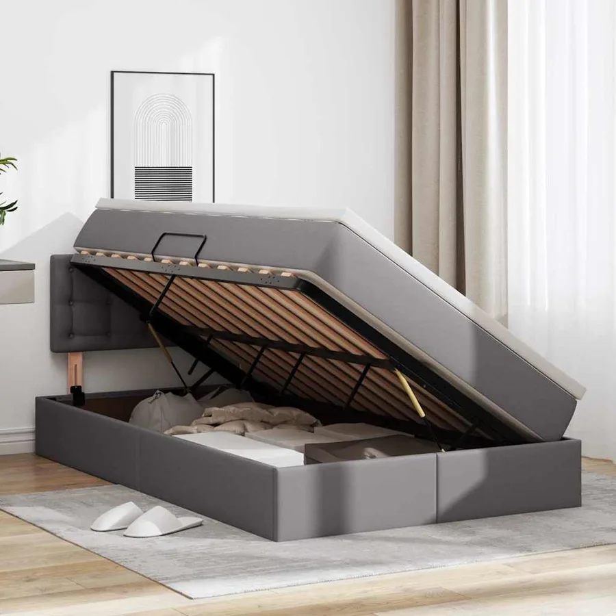 Lit avec rangement et LED Gris 120 x 190 cm Cuir synthétique - 4