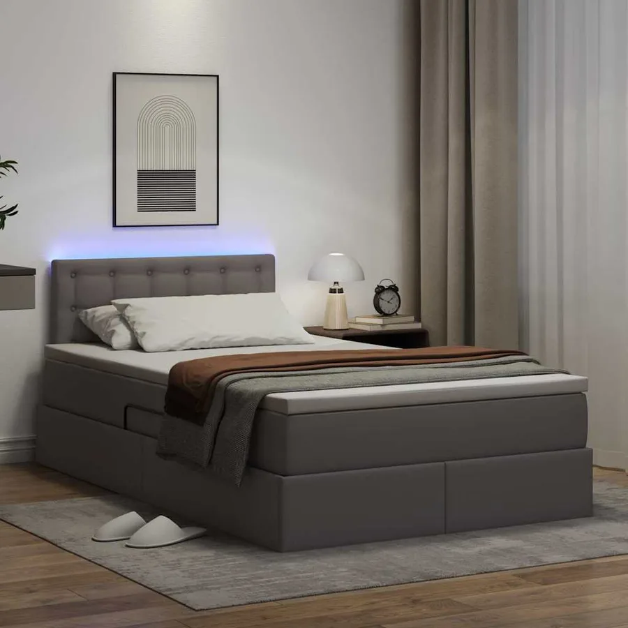 Lit avec rangement et LED Gris 120 x 190 cm Cuir synthétique - 5