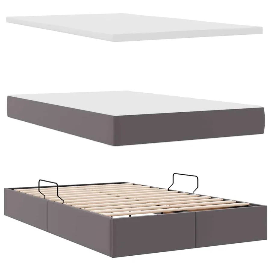Lit avec rangement et LED Gris 120 x 190 cm Cuir synthétique - 9