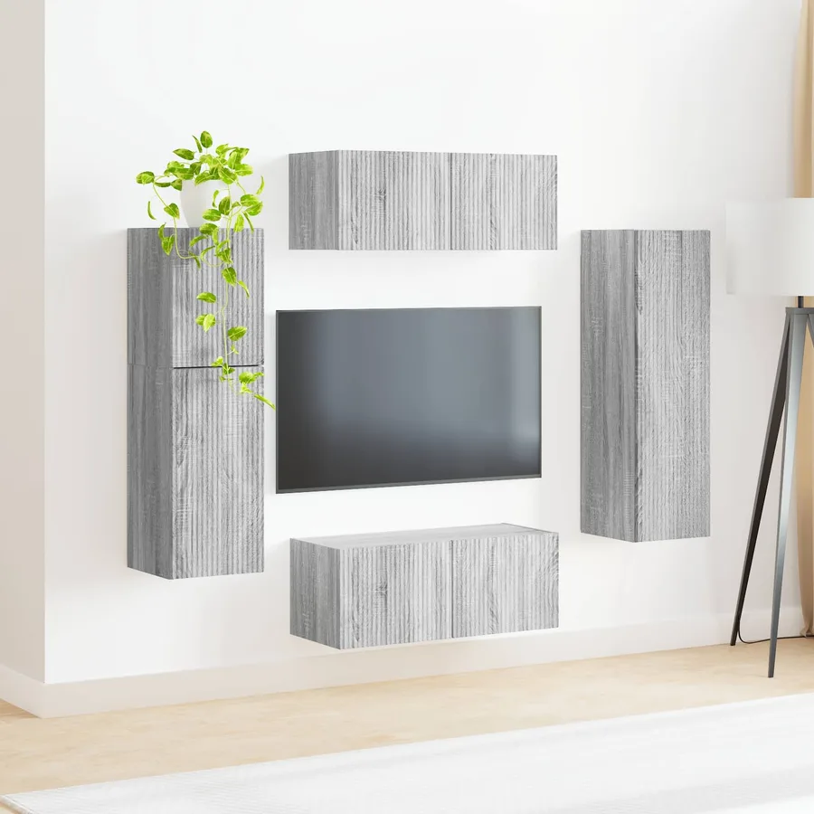 Ensemble meuble TV 4 pcs Gris Sonoma Bois d'ingénierie - 4