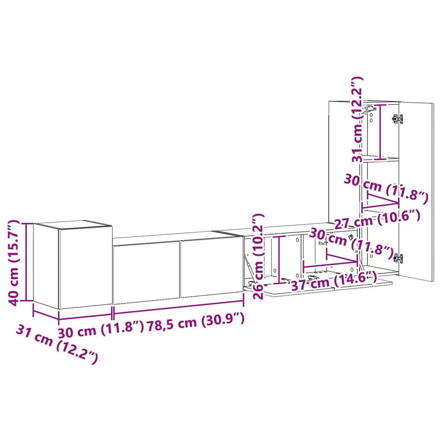 Ensemble meuble TV 3 pcs Gris béton Bois d'ingénierie - 15