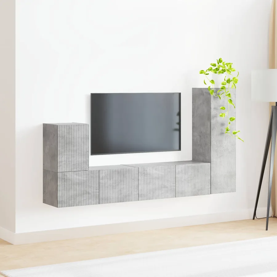 Ensemble meuble TV 3 pcs Gris béton Bois d'ingénierie - 4