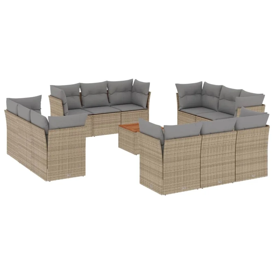Salon de jardin avec coussins 13 pcs beige résine tressée - 2