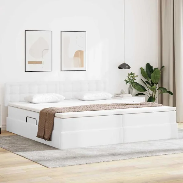 Lit avec rangement et matelas Blanc pur 200 x 200 cm