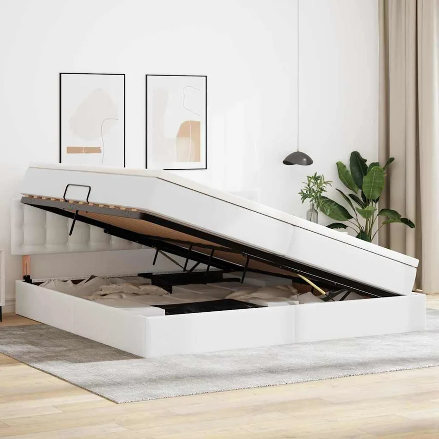 Lit avec rangement et matelas Blanc pur 200 x 200 cm - 4